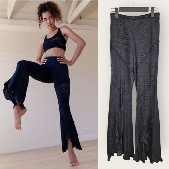 Free People Movement Now You See Me Crochet Lace High Waisted Flare Leg Pants S